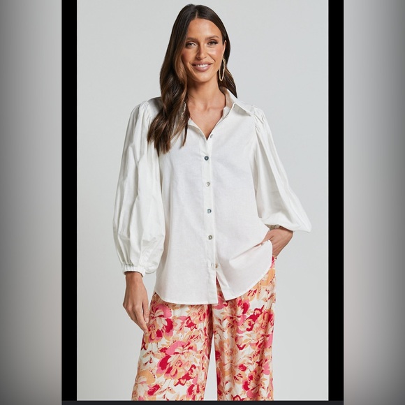 Showpo White Puff Sleeve Button Down Shirt - Picture 4 of 10